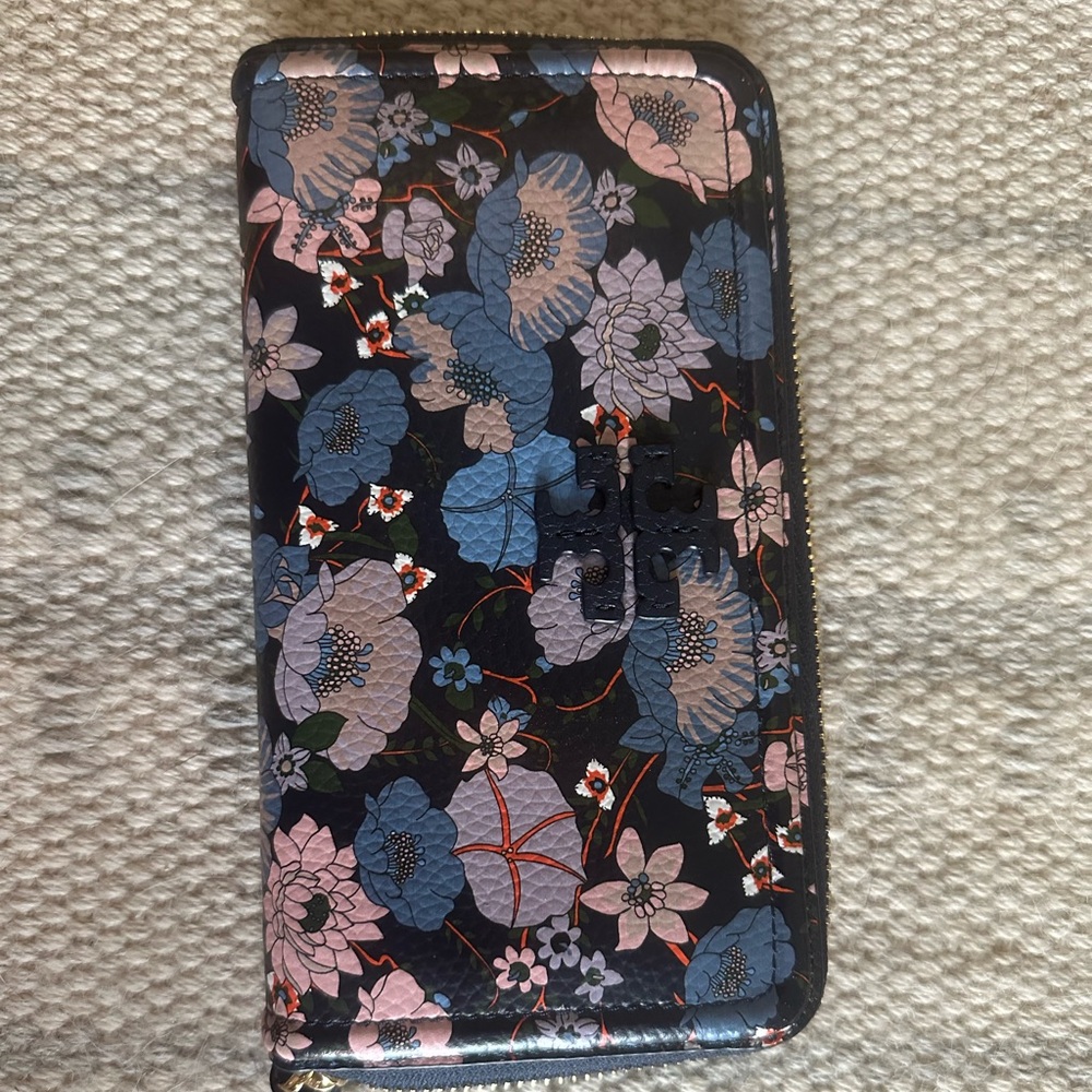 Tory Burch wallet - navy floral pattern.